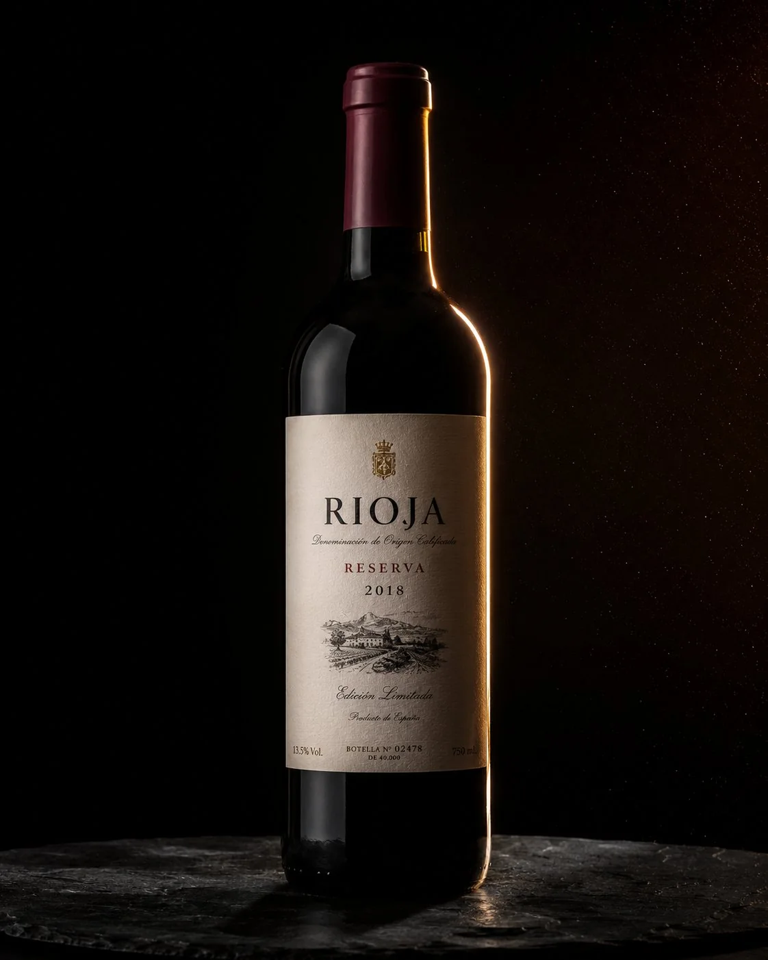 Fotografía A: botella de vino con iluminación de estudio